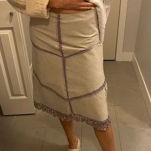 Boho Leather Crochet Midi Skirt.